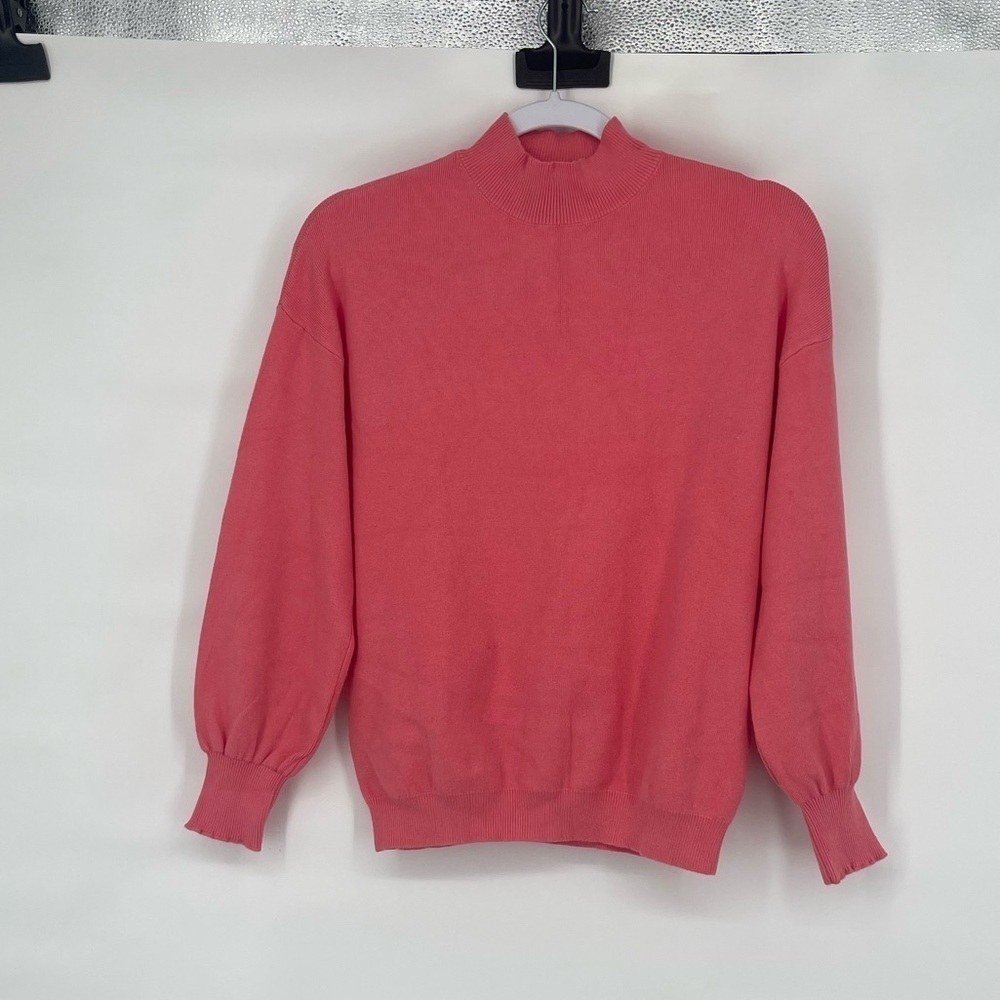 Lumiere coral pink soft viscose mock neck balloon sleeve sweater